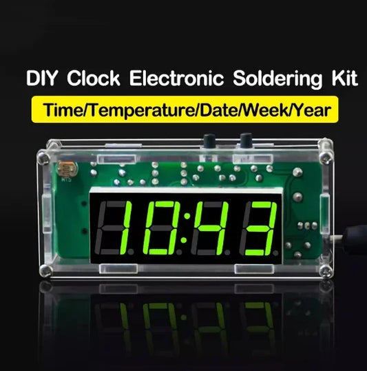 TJ-56-428 4-Digit Digital DIY Clock Kits with Acrylic Shell, DIY Alarm Clock Soldering Practice Kit for Learning Electronics