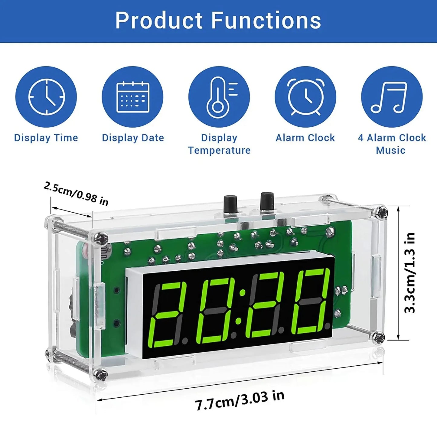 TJ-56-428 4-Digit Digital DIY Clock Kits with Acrylic Shell, DIY Alarm Clock Soldering Practice Kit for Learning Electronics