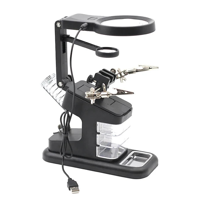 Third Hand Soldering Iron Stand Welding Tool With Illuminated Glasses LED Alligator Clip Holder Clamp Helping Hand Repair 16126