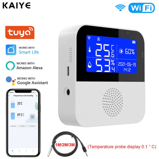 Tuya Smart Home WIFI Temperature Humidity Sensor Alarm Indoor Outdoor Hygrometer Thermometer Detector Support Alexa Google Home