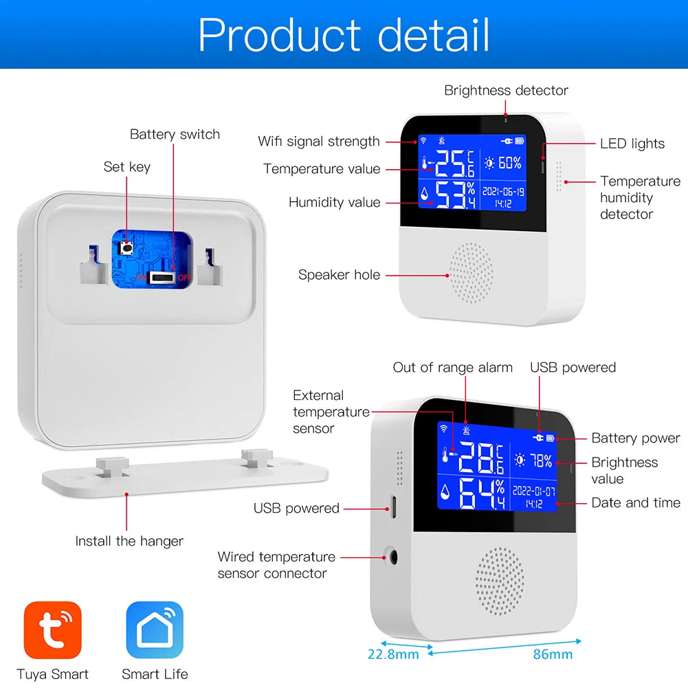 Tuya Smart Home WIFI Temperature Humidity Sensor Alarm Indoor Outdoor Hygrometer Thermometer Detector Support Alexa Google Home