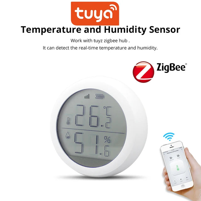 Tuya Smart ZigBee Temperature and Humidity Sensor Smart Life APP Control Indoor Humidity Detector Works with ZigBee Gateway Hub