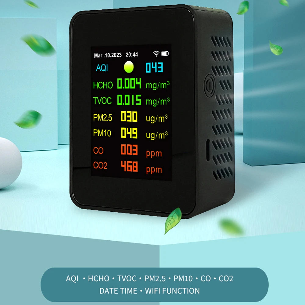 Tuya Wifi Air Quality Meter 7 in 1 PM2.5 PM10 Carbonic Oxide Carbon Dioxide TVOC HCHO AQI Tester TFT Carbon Dioxide Detector