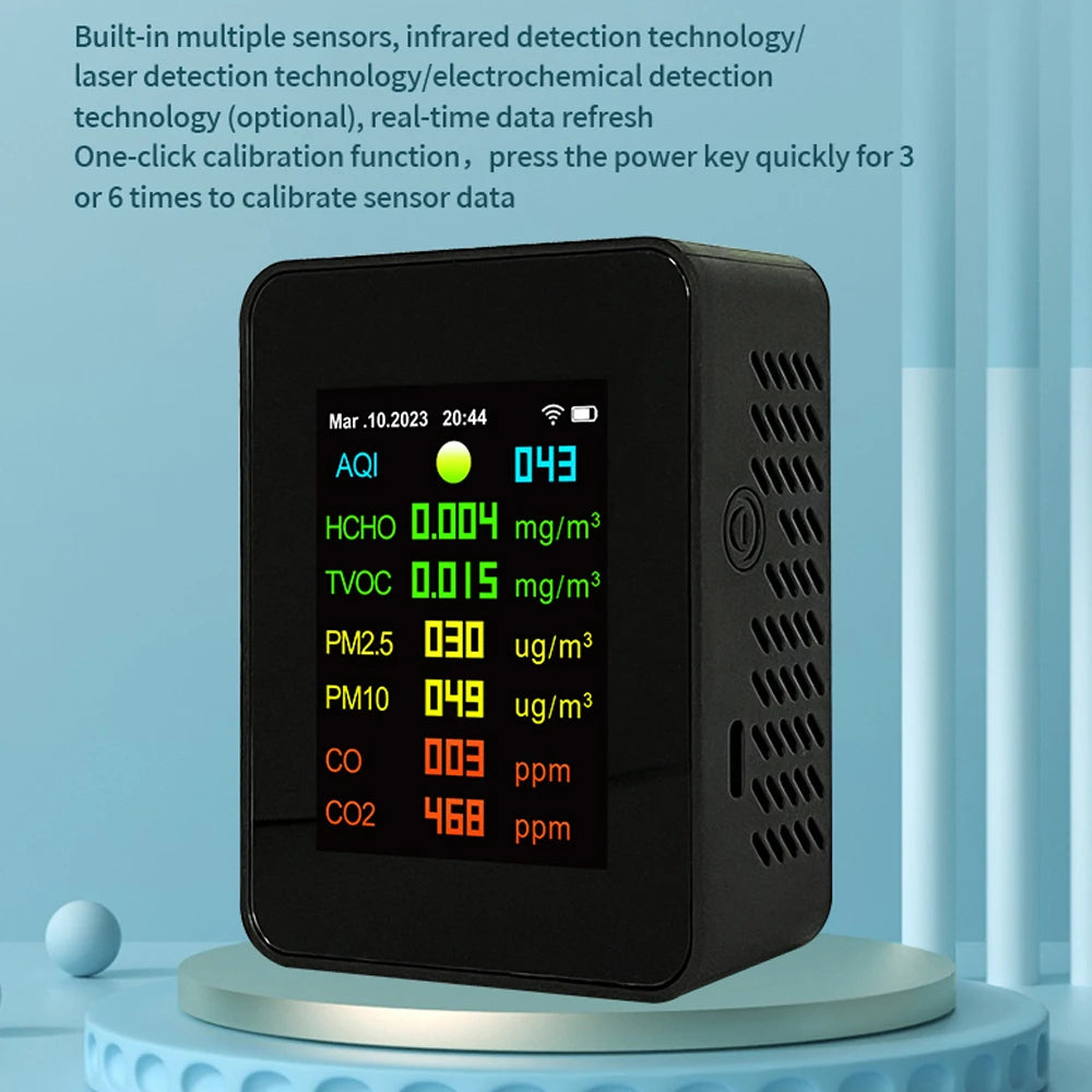 Tuya Wifi Air Quality Meter 7 in 1 PM2.5 PM10 Carbonic Oxide Carbon Dioxide TVOC HCHO AQI Tester TFT Carbon Dioxide Detector