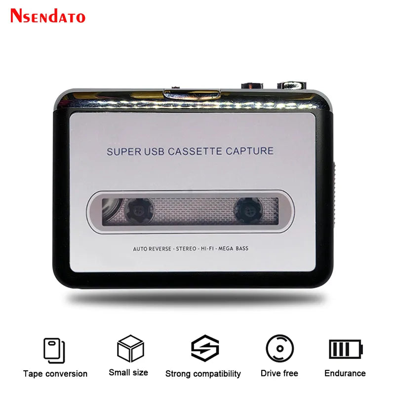 USB Cassette Capture Radio Player Portable USB Cassette Tape to MP3 Converter Capture Audio Music Player Tape Cassette Recorder