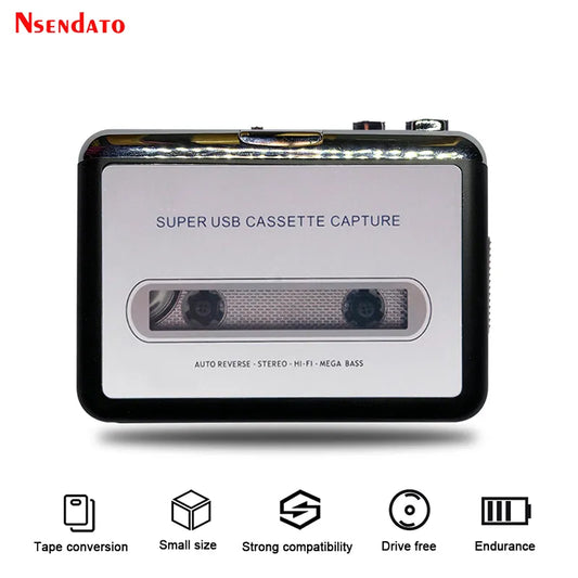 USB Cassette Capture Radio Player Portable USB Cassette Tape to MP3 Converter Capture Audio Music Player Tape Cassette Recorder