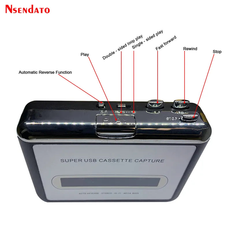 USB Cassette Capture Radio Player Portable USB Cassette Tape to MP3 Converter Capture Audio Music Player Tape Cassette Recorder