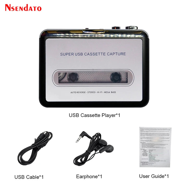 USB Cassette Capture Radio Player Portable USB Cassette Tape to MP3 Converter Capture Audio Music Player Tape Cassette Recorder