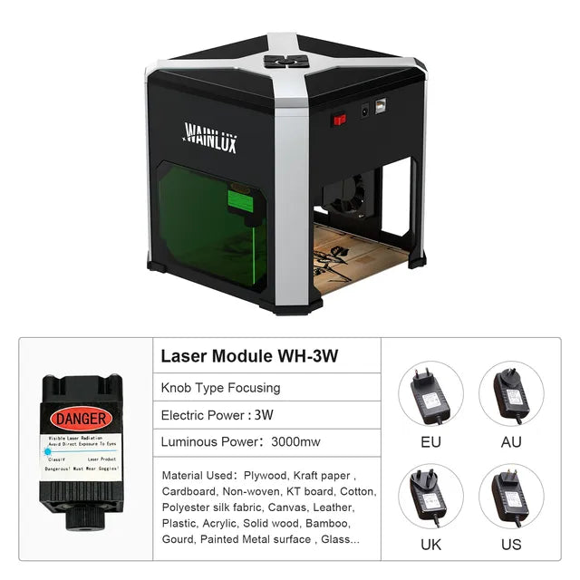 Wainlux Laser Engraver K6 Mark Printer Cutter Woodworking Machines Plastic 3000mw Bluetooth Mini Laser Engraving Marking Machine