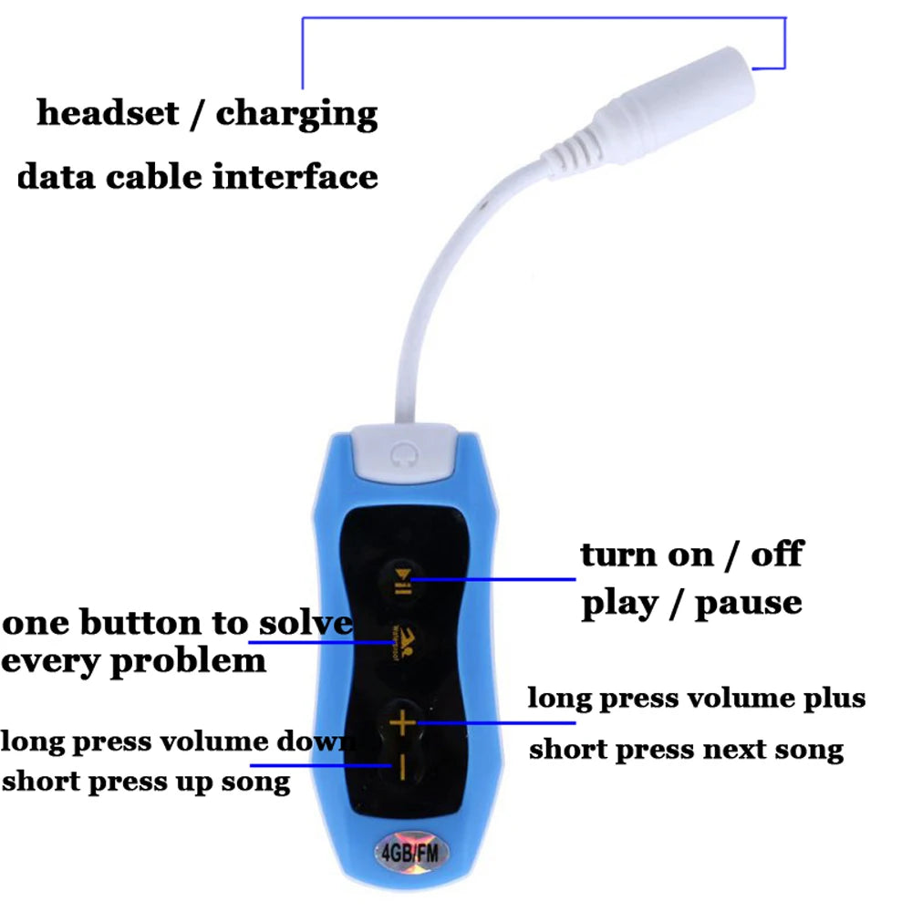 Waterproof IPX8 Clip MP3 FM Radio Stereo Sound 4G/8G Headphone Swimming Diving Surfing Cycling Sport Music Player