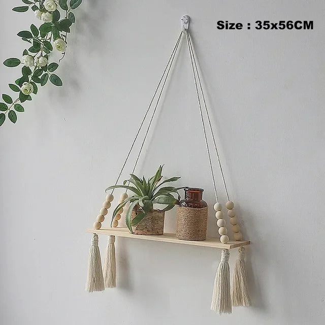 Wooden Rope Swing Wall Hanging Plant Flower Pot Tray Mounted Floating Wall Shelves Nordic Home Decoration Mored Simple Design